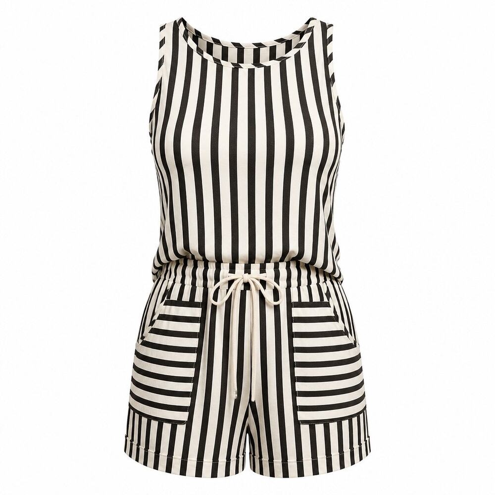 NWOT Size M SHEIN Striped Tank and Shorts Set - 2 Pc Textured Lounge Outfit - Picture 1 of 7